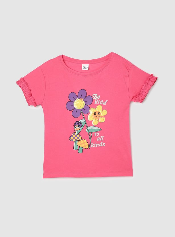 Girls Sequinned T-shirt with Frill Trim