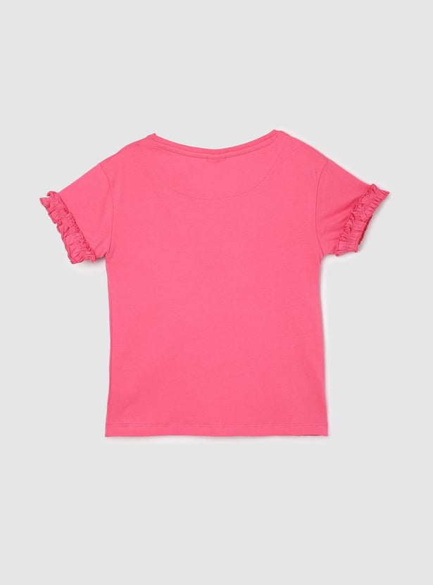 Girls Sequinned T-shirt with Frill Trim