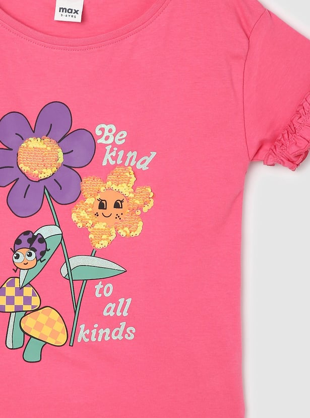 Girls Sequinned T-shirt with Frill Trim