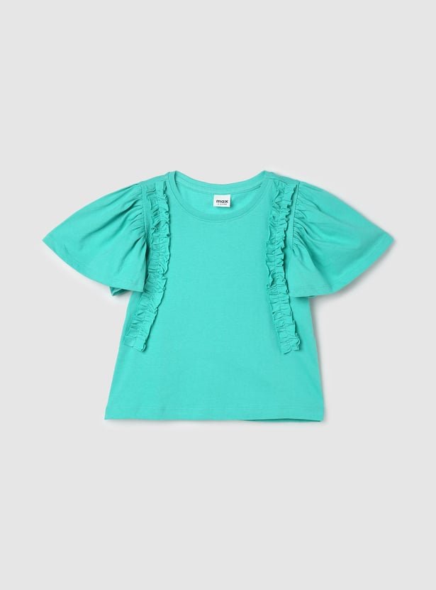 Girls Frill-Detailed Flutter Sleeves Top