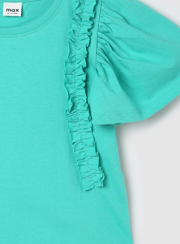 Girls Frill-Detailed Flutter Sleeves Top