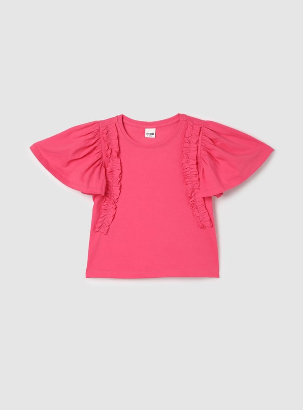 Girls Frill-Detailed Flutter Sleeves Top