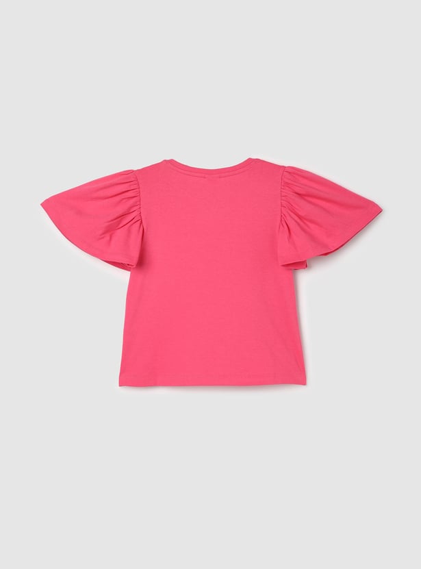 Girls Frill-Detailed Flutter Sleeves Top
