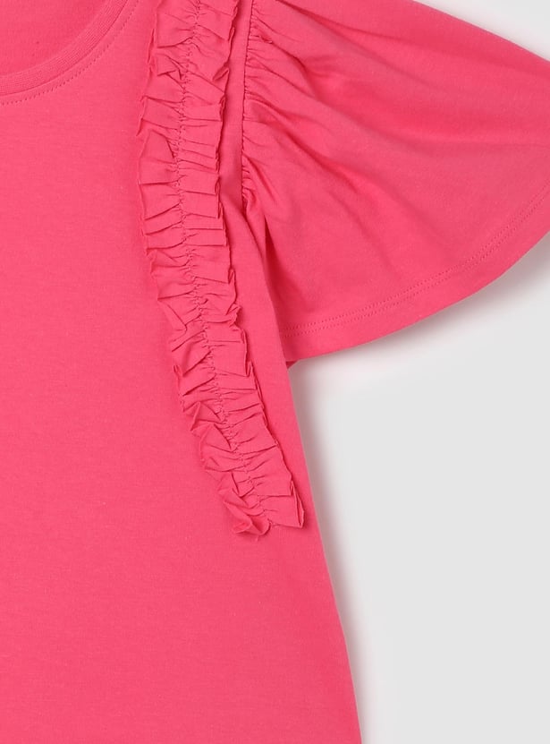 Girls Frill-Detailed Flutter Sleeves Top