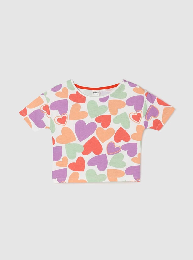 Girls Heart Printed Half Sleeves T-shirt
