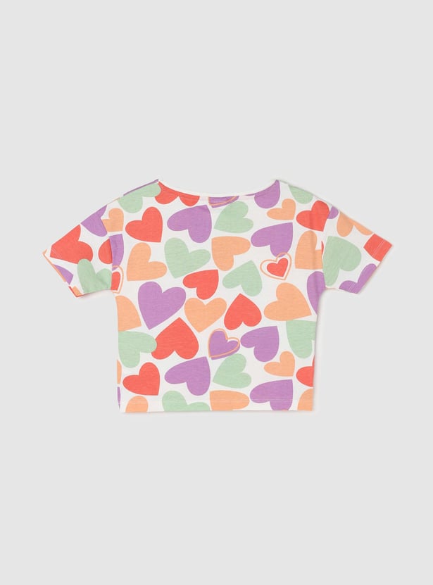 Girls Heart Printed Half Sleeves T-shirt