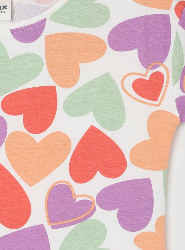 Girls Heart Printed Half Sleeves T-shirt