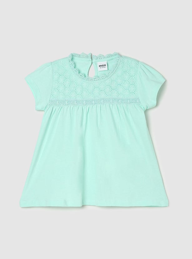 Girls Knit Top with Schiffli Yoke