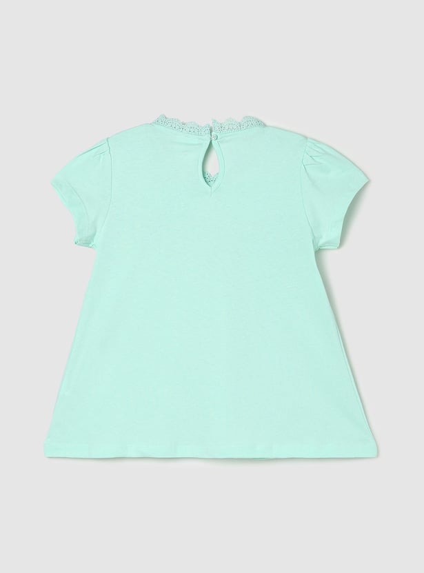 Girls Knit Top with Schiffli Yoke