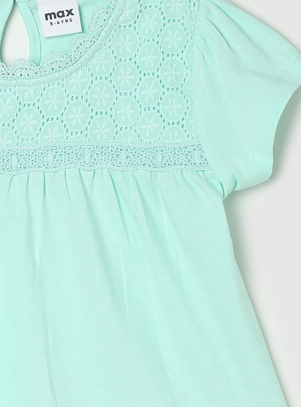 Girls Knit Top with Schiffli Yoke