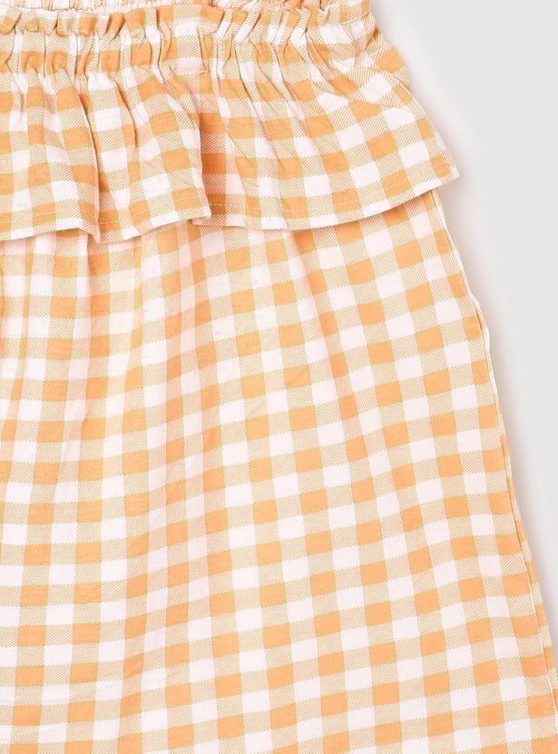 Girls Checked Strappy Cotton Top