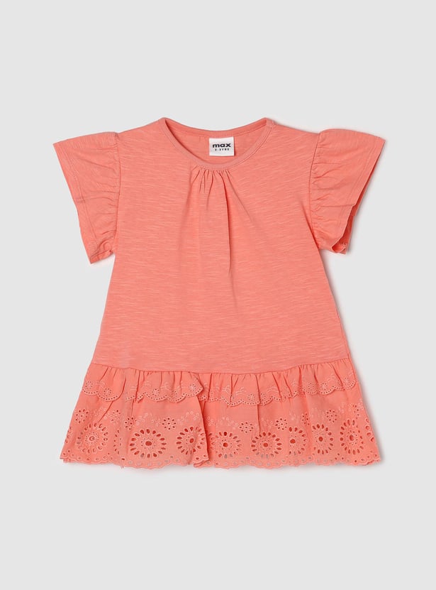 Girls Schiffli Knit Ruffled Top