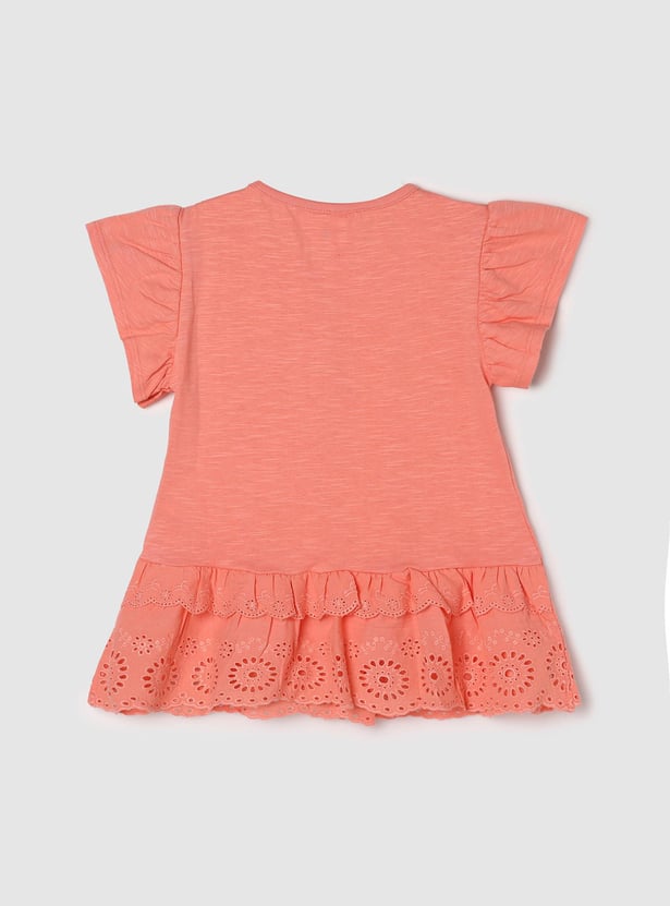Girls Schiffli Knit Ruffled Top