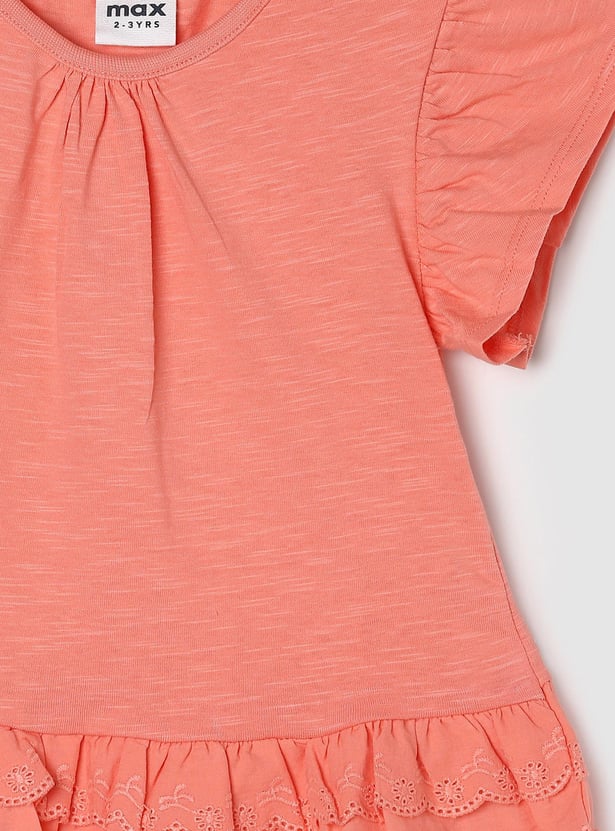 Girls Schiffli Knit Ruffled Top