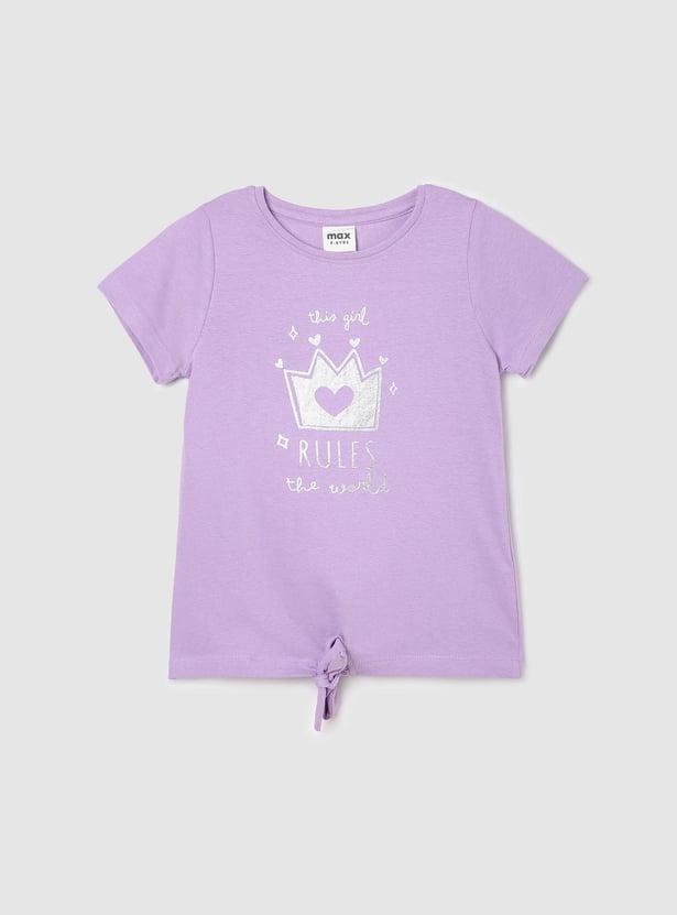 Girls Graphic T-shirt with Knotted Hem