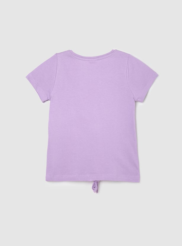 Girls Graphic T-shirt with Knotted Hem