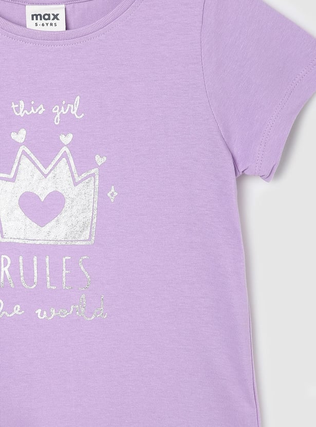 Girls Graphic T-shirt with Knotted Hem