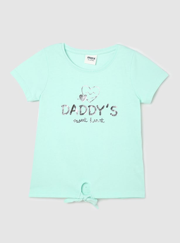 Girls Graphic T-shirt with Knotted Hem