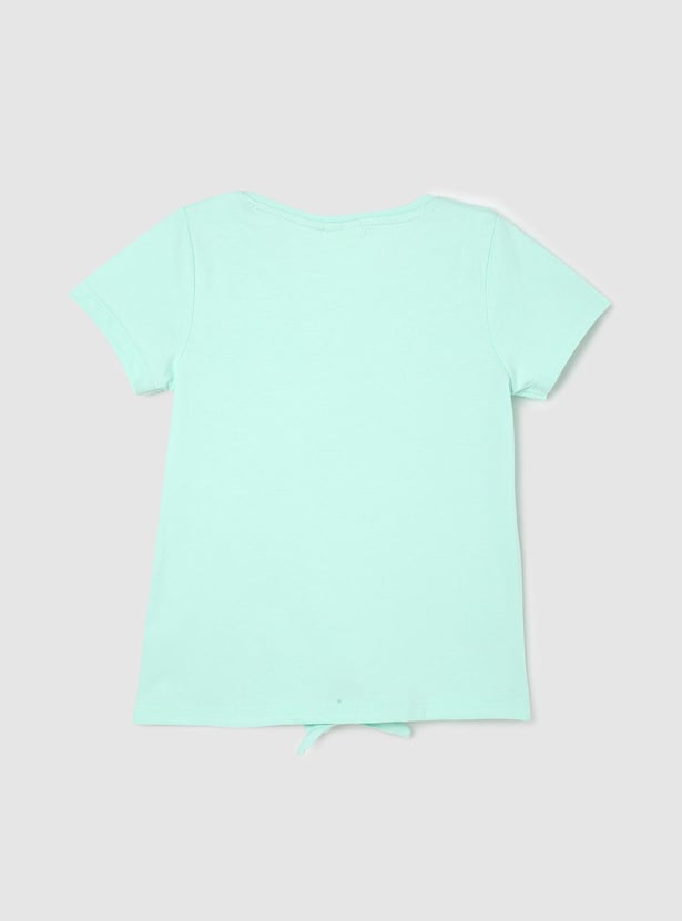 Girls Graphic T-shirt with Knotted Hem
