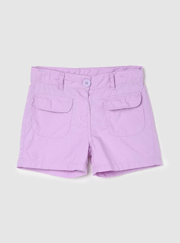 Girls Solid Woven Cotton Shorts