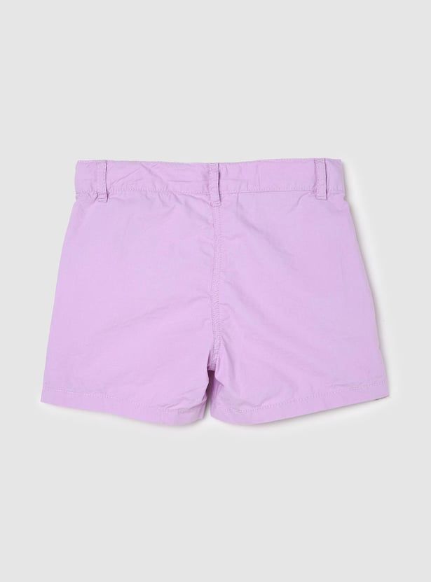 Girls Solid Woven Cotton Shorts