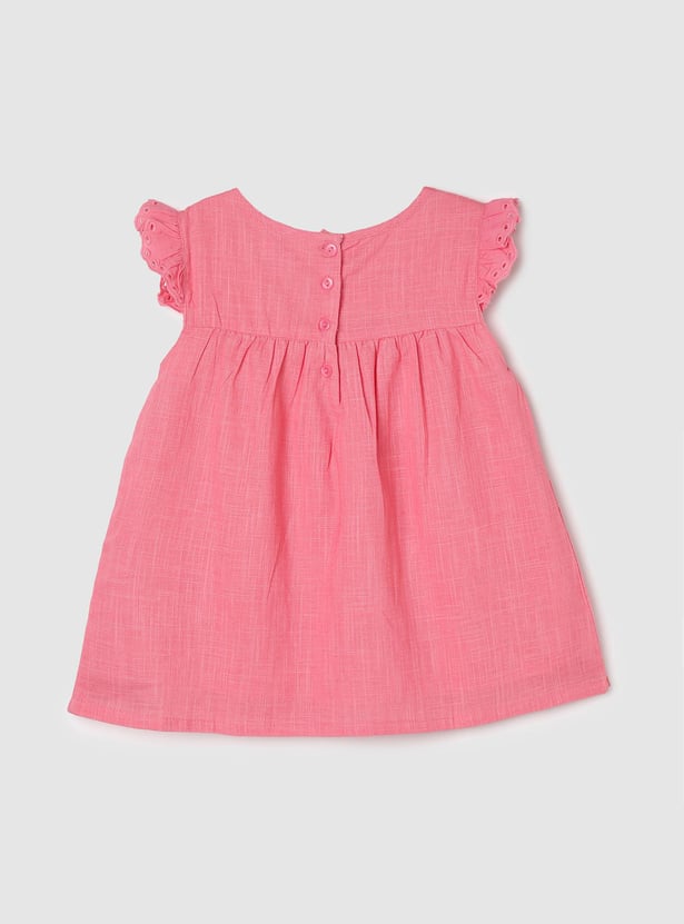 Girls Schiffli Detailed Flutter Sleeves Woven Top