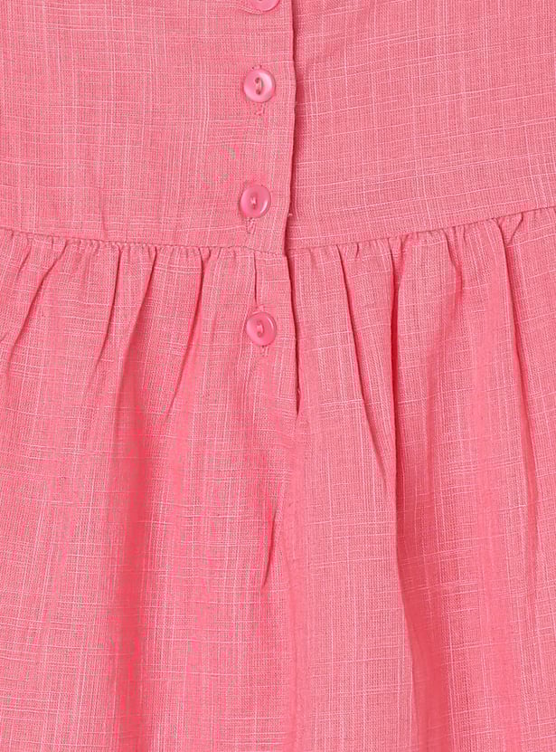 Girls Schiffli Detailed Flutter Sleeves Woven Top