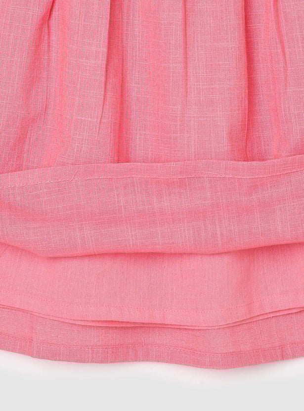 Girls Schiffli Detailed Flutter Sleeves Woven Top