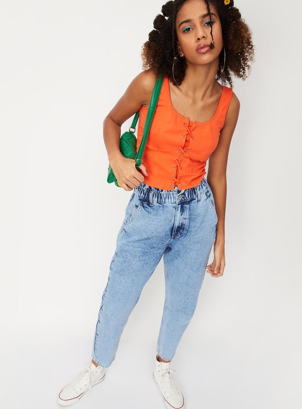 Women Solid Lace-Up Corset Top