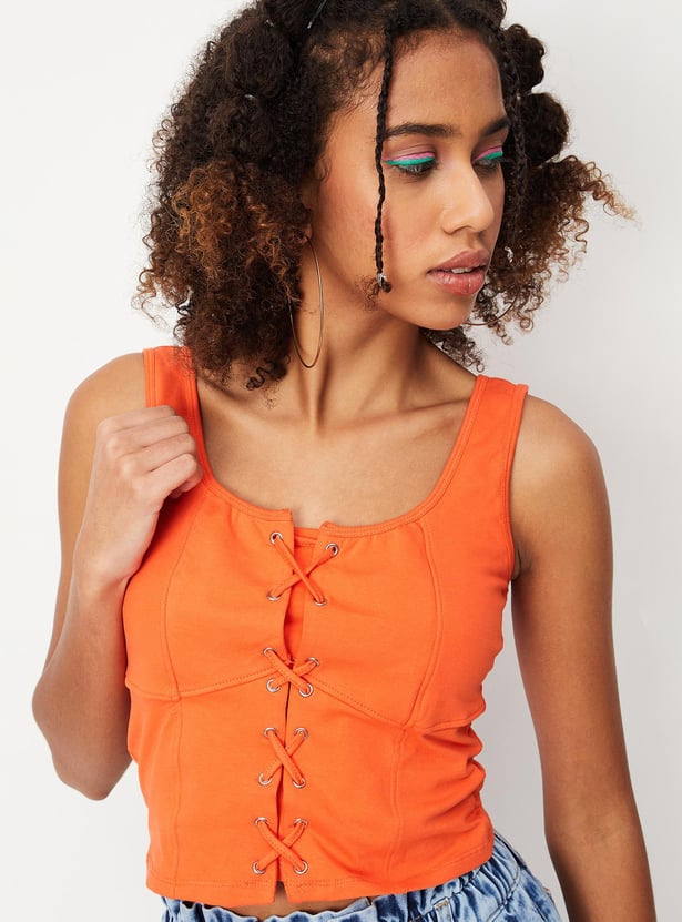 Women Solid Lace-Up Corset Top