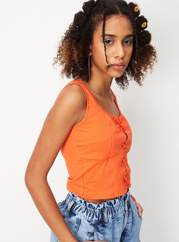 Women Solid Lace-Up Corset Top