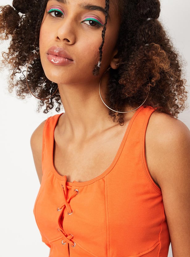 Women Solid Lace-Up Corset Top