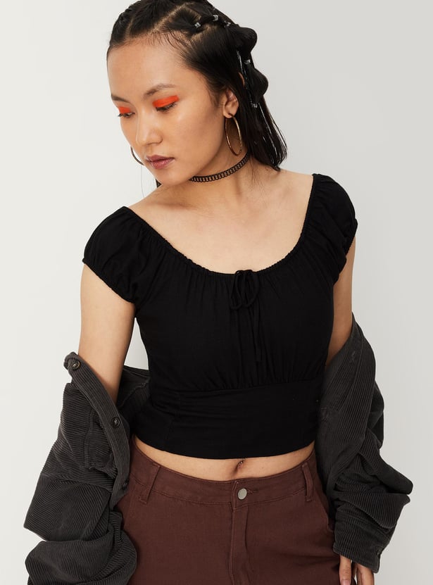 Women Gathered Wide Waist Crop Top