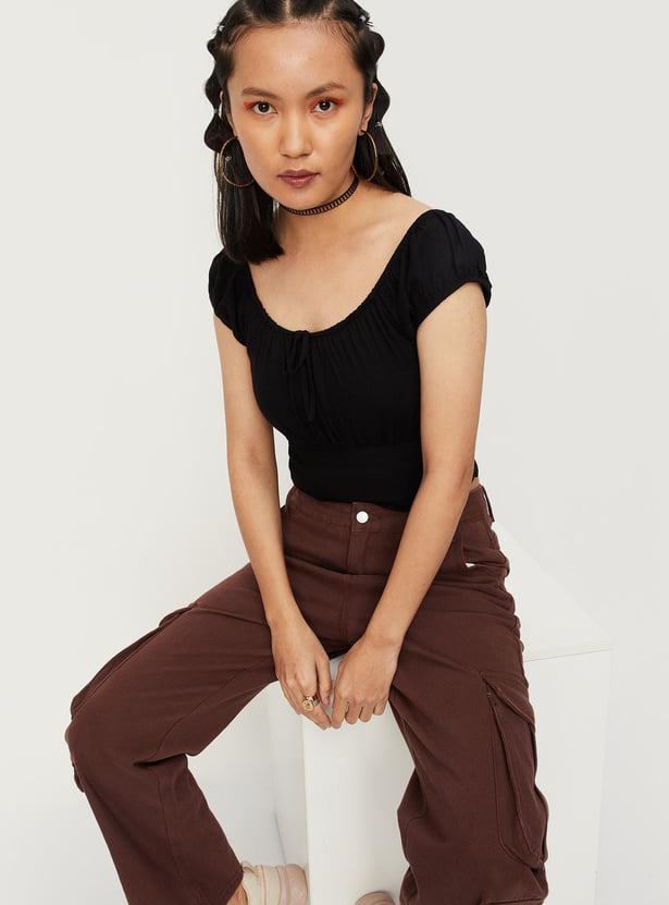 Women Gathered Wide Waist Crop Top