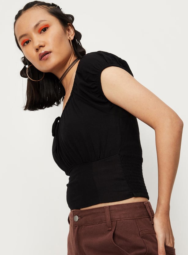Women Gathered Wide Waist Crop Top