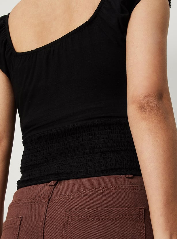 Women Gathered Wide Waist Crop Top