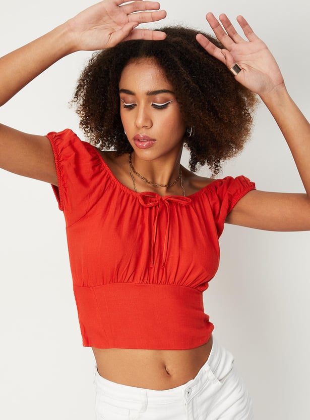 Buy Women Gathered Wide Waist Crop Top Online at just