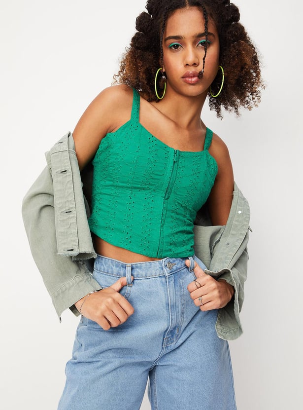 Women Schiffli Zip Corset Top