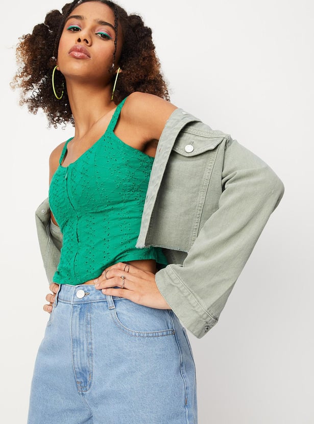 Women Schiffli Zip Corset Top
