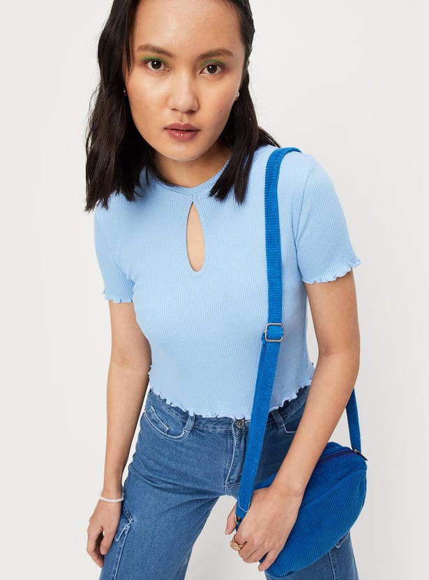 Women Ribbed Cut-Out Crop Top
