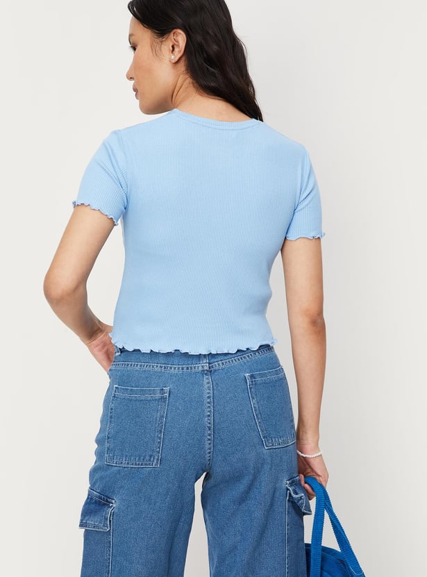 Women Ribbed Cut-Out Crop Top