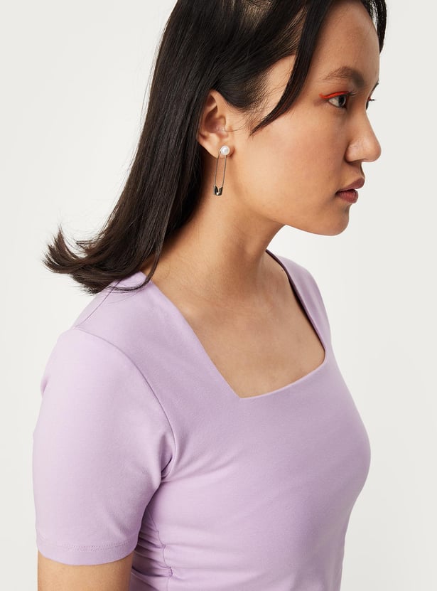 Women Solid Square Neck Crop T-shirt