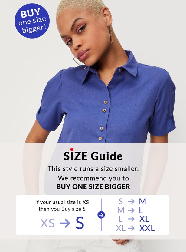 Women Solid Spread Collar Cropped Casual Shirt