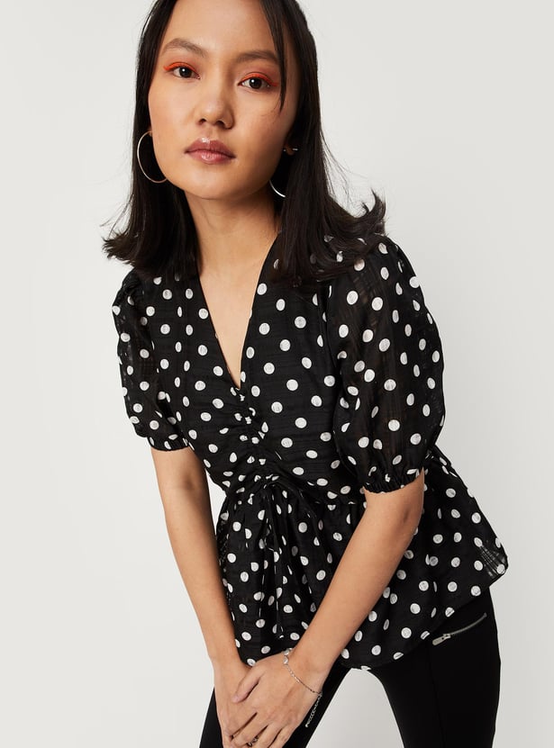 Women Polka Dot Peplum Top