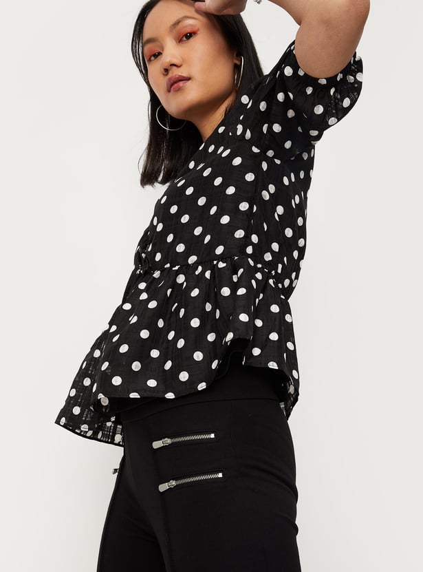 Women Polka Dot Peplum Top