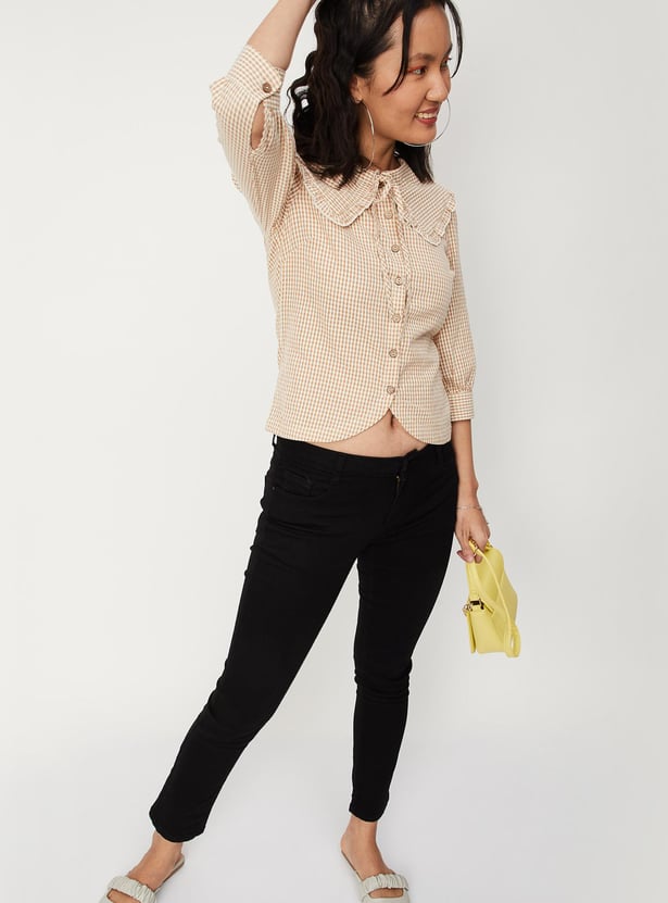 Women Checked Peter Pan Top