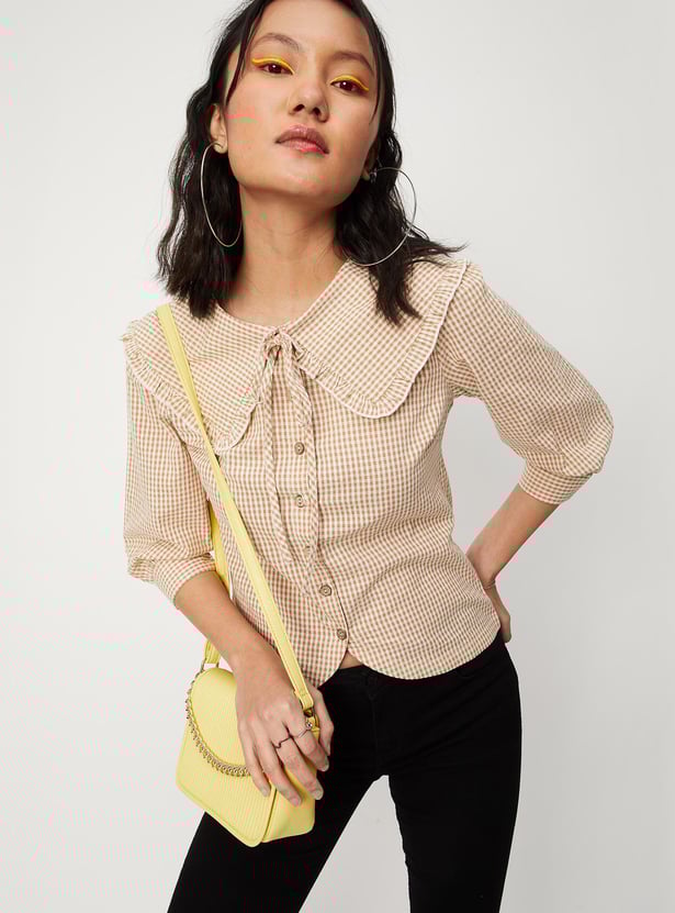 Women Checked Peter Pan Top