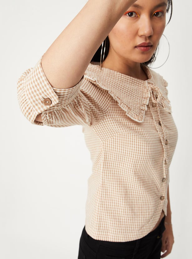 Women Checked Peter Pan Top