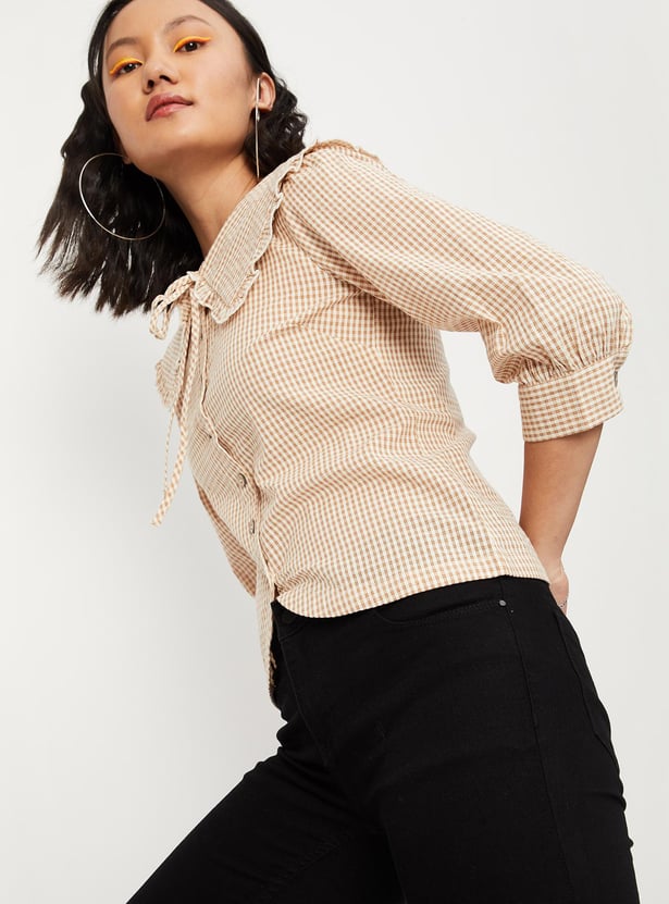 Women Checked Peter Pan Top