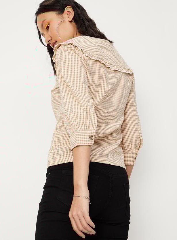 Women Checked Peter Pan Top